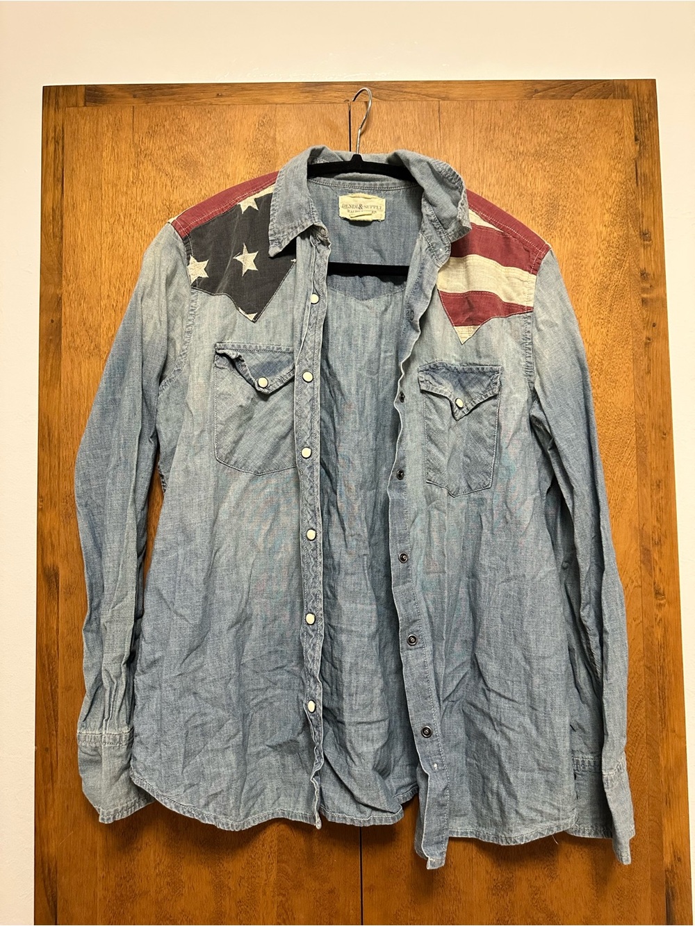 Denim & Supply Ralph Lauren Light Blue Chambray Shirt with American Flag Yoke